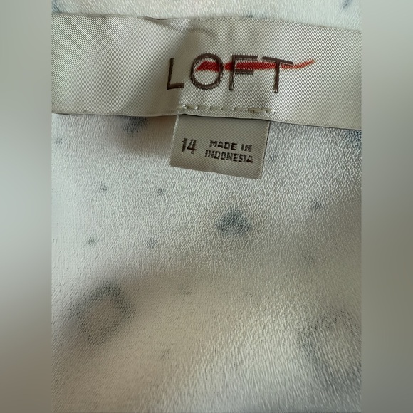 NWOT LOFT Puff Sleeve Babydoll Swing Dress Size 14 White Black Geo Print Lined - Picture 6 of 12